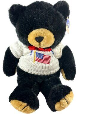 Black Bear Plush God Bless America The Petting Zoo Teddy Bear Adorable Gift Vtg
